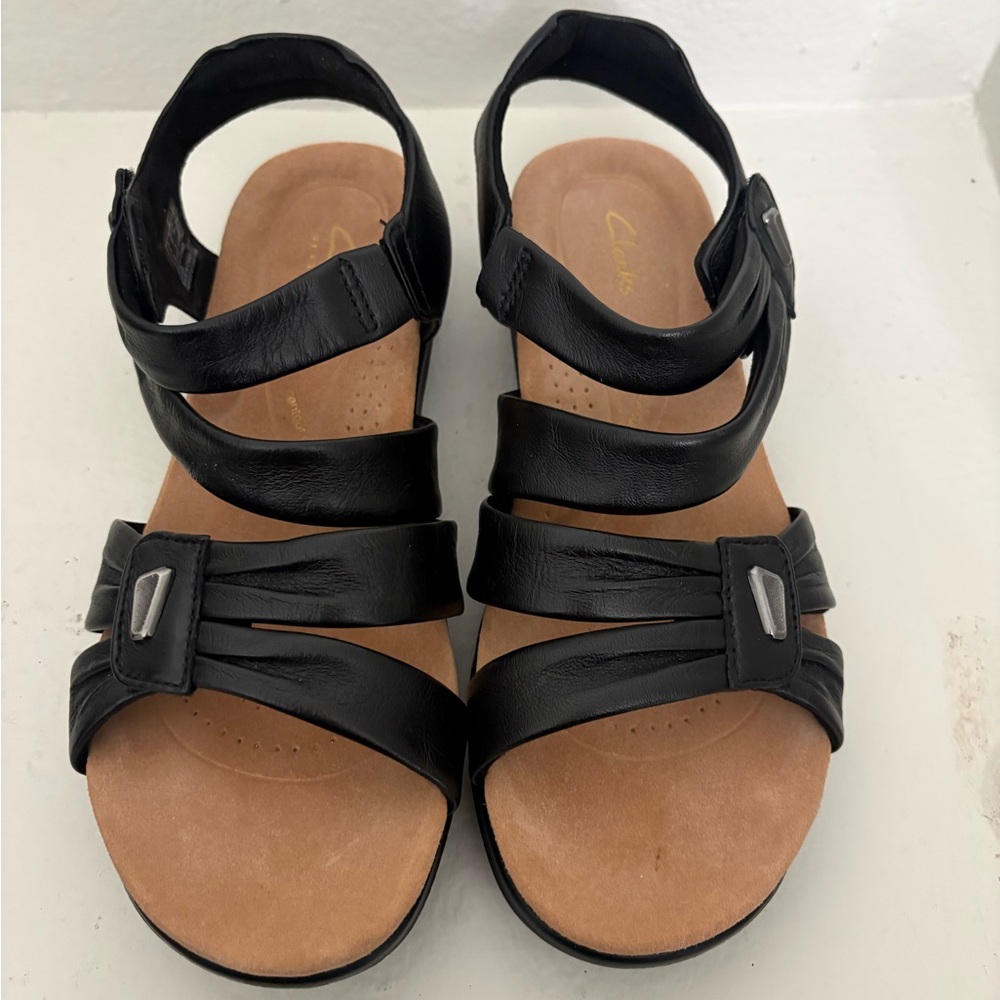 Clarks Black Multi-Strap Leather Sandals